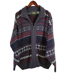 VTG 80's Multi Fair Isle Full-Zip Grandpa Sweater Mens Sz L Pocket Grunge Preppy